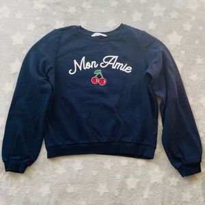 H&M Navy Mon Amie Cherry Sweatshirt (size: US 14Y+)